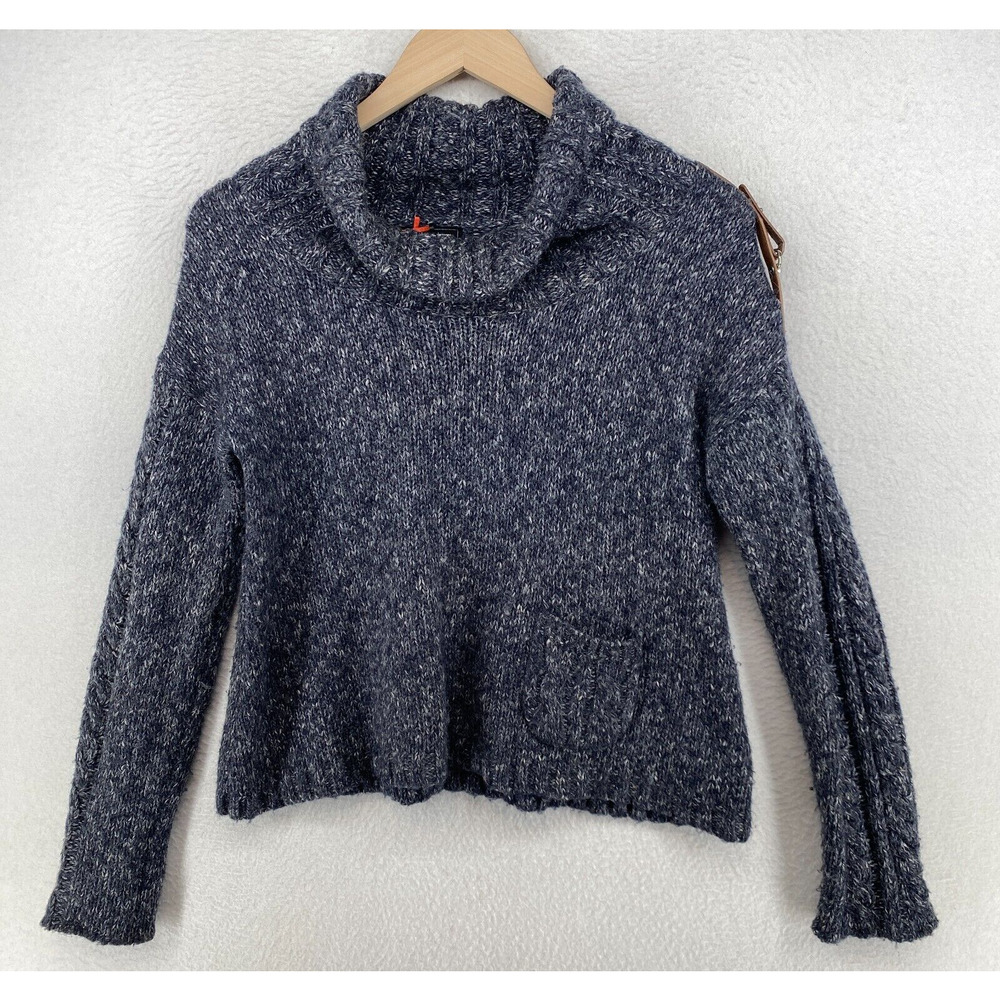 SINEQUANONE Sweater Womens S Marled Cowl Neck Pullover Cotton Wool Blend Gray